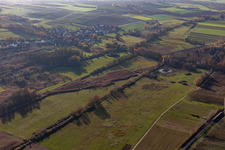 Oblique view of Billigheimer Bruch, Erlenbachtal between Barbelroth, Hergersweiler and Winden in the district Mühlhofen in Billigheim-Ingenheim in the state Rhineland-Palatinate, Germany