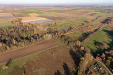 Drone image of Billigheimer Bruch, Erlenbachtal between Barbelroth, Hergersweiler and Winden in the district Mühlhofen in Billigheim-Ingenheim in the state Rhineland-Palatinate, Germany