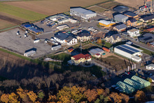 Aerial view of Im Gereut commercial area in Hatzenbühl in the state Rhineland-Palatinate, Germany