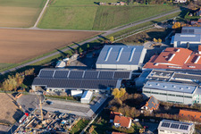 Im Gereut commercial area in Hatzenbühl in the state Rhineland-Palatinate, Germany seen from above