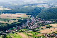 From the east in the district Untermutschelbach in Karlsbad in the state Baden-Wuerttemberg, Germany