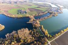 Aerial view of Anglerheim am Altrhein in Neupotz in the state Rhineland-Palatinate, Germany