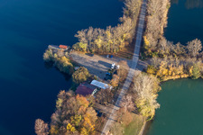 Aerial photograpy of Anglerheim am Altrhein in Neupotz in the state Rhineland-Palatinate, Germany