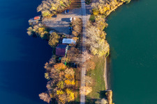 Anglerheim am Altrhein in Neupotz in the state Rhineland-Palatinate, Germany seen from above