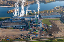 Aerial photograpy of Construction of the new gas- hydrogen-power plant at paer mill Papierfabrik Palm GmbH & Co. KG in the district Industriegebiet Woerth-Oberwald in Woerth am Rhein in the state Rhineland-Palatinate