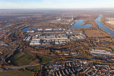 Aerial photograpy of Daimler Truck Plant Wörth in the district Maximiliansau in Wörth am Rhein in the state Rhineland-Palatinate, Germany