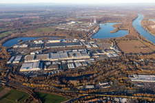 Aerial photograpy of Building and production halls on the premises of Daimler Automobilwerk Woerth in Woerth am Rhein in the state Rhineland-Palatinate, Germany