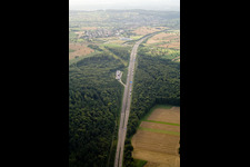 Aerial photograpy of Mutschelbach, A8 motorway parking lot in the district Untermutschelbach in Karlsbad in the state Baden-Wuerttemberg, Germany