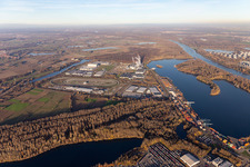 Oblique view of Oberwald industrial area in Wörth am Rhein in the state Rhineland-Palatinate, Germany