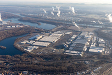Aerial view of Building and production halls on the premises of the Daimler Truck AG in Woerth am Rhein in the state Rhineland-Palatinate, Germany