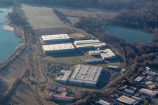 Aerial photograpy of Industrial and commercial area with Faurecia, Groke Tueren, Linde+Wiemann and Noblesse in Hagenbach in the state Rhineland-Palatinate, Germany
