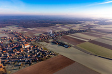 Aerial view of Longest Village in Alsace in Schleithal in Grand Est, France