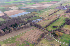 Aerial view of Billigheimer Bruch, flooded biotope at the Flutgraben/Erlenbach in Barbelroth in the state Rhineland-Palatinate, Germany