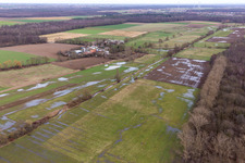 Aerial photograpy of Flooded Bruchgraben, Buschurgraben, Flutgraben, Erlenbach in Steinweiler in the state Rhineland-Palatinate, Germany