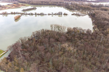 Aerial view of Flooded Old Rhine / Polder Neupotz in Wörth am Rhein in the state Rhineland-Palatinate, Germany