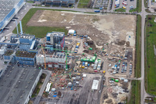 Drone recording of Construction of the new gas- hydrogen-power plant at paer mill Papierfabrik Palm GmbH & Co. KG in the district Industriegebiet Woerth-Oberwald in Woerth am Rhein in the state Rhineland-Palatinate