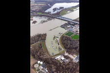 Aerial view of Port Maximiliansau at high tide in the district Maximiliansau in Wörth am Rhein in the state Rhineland-Palatinate, Germany