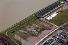 Cleared Daimler truck parking area in the flood area in front of the Rhine dam in the district Maximiliansau in Wörth am Rhein in the state Rhineland-Palatinate, Germany