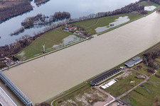 Hofgut Maxau between Rhine and Knielinger See during Rhine floods in the district Knielingen in Karlsruhe in the state Baden-Wuerttemberg, Germany