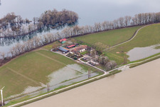 Homestead of a farm Hofgut Maxau Country inn / farm shop when the Rhine floods in Maxau in the state Baden-Wuerttemberg, Germany