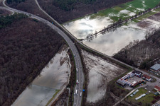Aerial photograpy of Forest area Bienwald Otterbach with flooded meadows on the A65 in Kandel in the state Rhineland-Palatinate, Germany