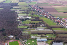 Land under water with flooded meadows between Floßgraben and Dörniggraben on the Saarstr in Kandel in the state Rhineland-Palatinate, Germany