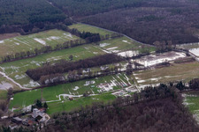 Aerial view of Otterbach lowland during flooding near Hardtmühle in Minfeld in the state Rhineland-Palatinate, Germany