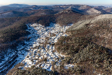 Winter snow-covered village view in Dörrenbach in the state Rhineland-Palatinate, Germany