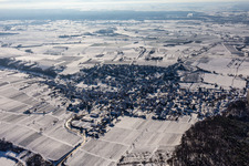 Winter aerial view in the snow in Oberotterbach in the state Rhineland-Palatinate, Germany