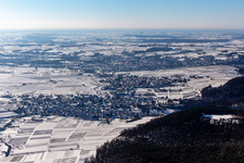 Aerial view of Winter aerial view in the snow in Oberotterbach in the state Rhineland-Palatinate, Germany