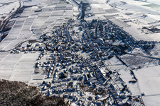 Aerial view of Winter aerial view in the snow in Oberotterbach in the state Rhineland-Palatinate, Germany