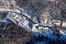 Winter aerial view in the snow from the Hotel Luisental in the Kurtal in Bad Bergzabern in the state Rhineland-Palatinate, Germany