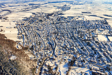 City view from the west in winter with snow in Bad Bergzabern in the state Rhineland-Palatinate, Germany