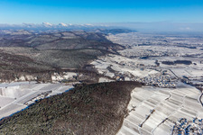 Winter aerial view in the snow in the district Gleishorbach in Gleiszellen-Gleishorbach in the state Rhineland-Palatinate, Germany