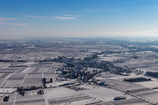 Aerial view of Winter aerial view in the snow in Göcklingen in the state Rhineland-Palatinate, Germany