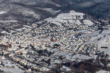 Aerial view of Winter aerial view in the snow in Albersweiler in the state Rhineland-Palatinate, Germany