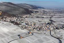 Winter aerial view in the snow in Frankweiler in the state Rhineland-Palatinate, Germany