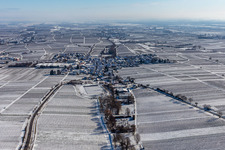 Winter aerial view in the snow in Böchingen in the state Rhineland-Palatinate, Germany