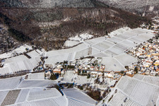Aerial view of Winter aerial view in the snow in Weyher in der Pfalz in the state Rhineland-Palatinate, Germany