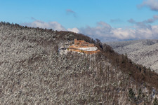 Wintry snowy castle of the fortress Rietburg in Rhodt unter Rietburg in the state Rhineland-Palatinate, Germany