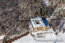 Winter aerial view in the snow of Villa Ludwigshöhe in Edenkoben in the state Rhineland-Palatinate, Germany