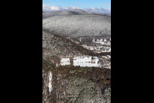 Winter aerial view in the snow of the Great Kalmit in Maikammer in the state Rhineland-Palatinate, Germany