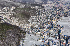 Aerial view of Winter aerial view in the snow in the district Hambach an der Weinstraße in Neustadt an der Weinstraße in the state Rhineland-Palatinate, Germany