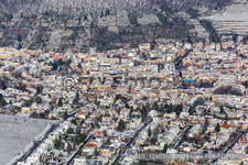 Winter aerial view in the snow of Klausengasse in Neustadt an der Weinstraße in the state Rhineland-Palatinate, Germany