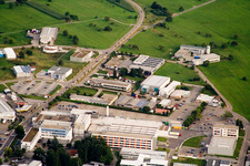 Aerial photograpy of Ittersbach, industrial area in the district Im Stockmädle in Karlsbad in the state Baden-Wuerttemberg, Germany
