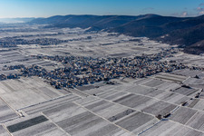 Winter aerial view in the snow in the district Diedesfeld in Neustadt an der Weinstraße in the state Rhineland-Palatinate, Germany