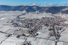 Wintry snowy village - view on the edge of wine yards in Maikammer in the state Rhineland-Palatinate
