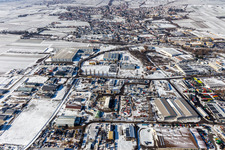 Wintry snowy industrial and commercial area Ost with dreiso GmbH Dreissigacker & Sohn and ArcelorMittal SSC Deutschland GmbH, Niederlassung Edenkoben in Edenkoben in the state Rhineland-Palatinate, Germany