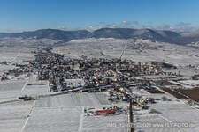 Aerial view of Winter aerial view in the snow in Edesheim in the state Rhineland-Palatinate, Germany