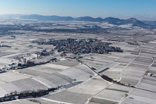 Winter aerial view in the snow in the district Nußdorf in Landau in der Pfalz in the state Rhineland-Palatinate, Germany